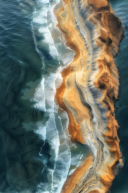 Erosión costera y patrones de sedimentos vista aérea