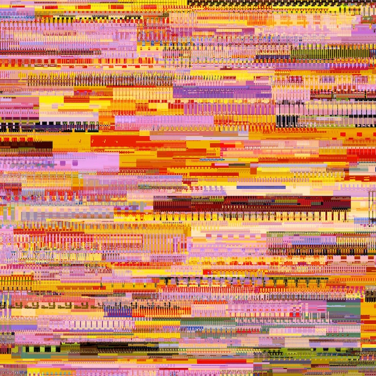 Foto error de glitch de píxeles abstracto de señal con textura de glitch naranja única