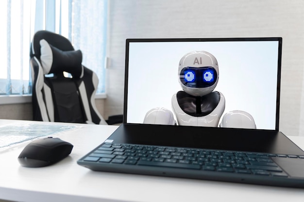 Ersetzen einer Person mit einem Laptop mit künstlicher Intelligenz durch einen Roboter auf dem Bildschirm, Entlassung eines Mitarbeiters
