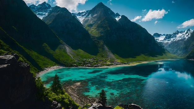 Erstaunlich schöne Naturlandschaft eines Bergsees mit türkis glitzernder Wasseroberfläche
