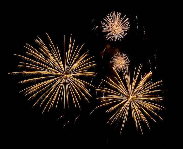 Erstaunlich schönes Feuerwerk auf schwarzem Hintergrund zum Feiern, Jubiläum, frohen Heiligabend und guten Rutsch ins neue Jahr