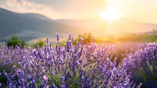 Erstaunliche blühende Landschaft mit violetten Lavendelfeldern im Sommer in Frankreich