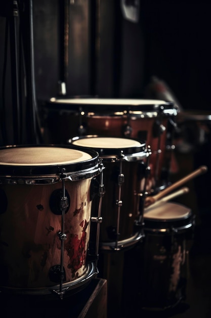 Erstaunliche Fotografie eines Schlagzeuginstruments in einem dunklen Raum, KI-generiert