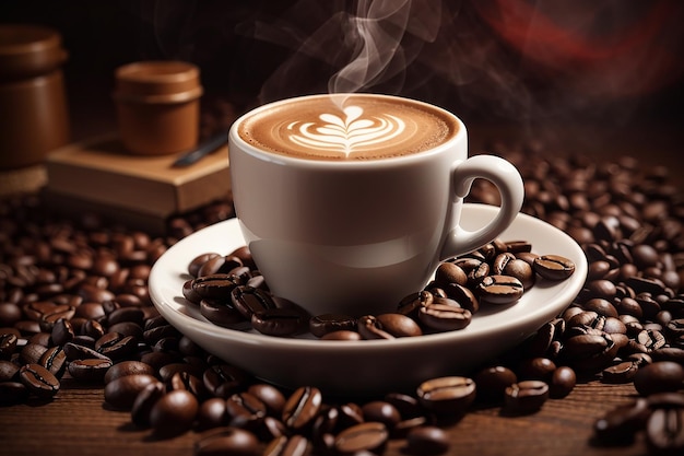 Erstaunliche herzförmige Tasse Kaffee mit Bohnen