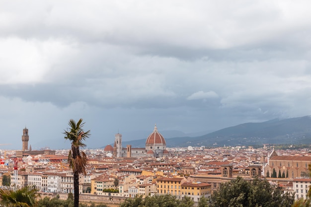 Erstaunliche historische europäische Stadt mit alten roten Dächern, Häusern und Kathedralen an bewölkten Tagen in Florenz, Italien