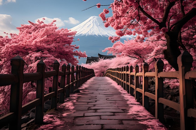 Foto erstaunliche japanische sakura-blüten schöne rosa blühende kirschbäume generiert ki
