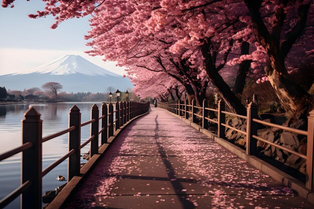 Erstaunliche japanische Sakura-Blüten schöne rosa blühende Kirschbäume generiert KI