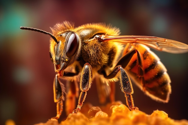 Erstaunliche Makrofotografie einer Biene auf verschwommenem Hintergrund