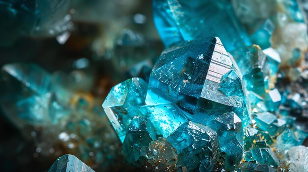 Foto erstaunliche nahaufnahme von blau leuchtenden mineralkristallen schöner abstrakter hintergrund mit kopierraum