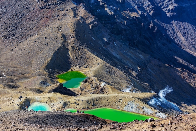 Erstaunliche Smaragdseen auf Tongariro Crossing Track, Tongariro National Park, Neuseeland. Fernweh-Konzept