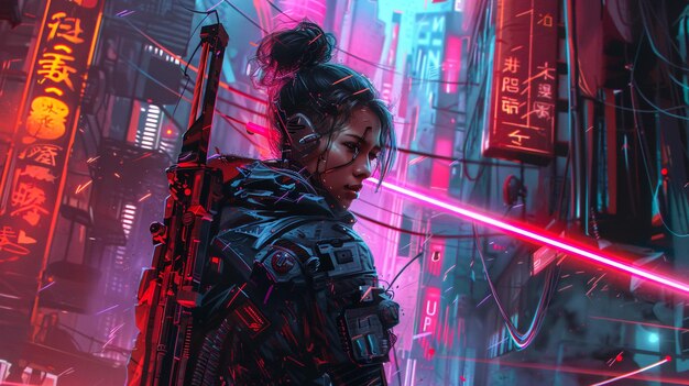 erstaunlicher Blick auf die Cyberpunk-Krieger-Illustration