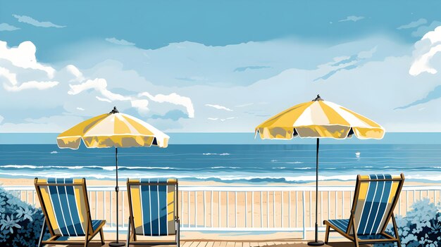 Foto erstaunlicher blick von der terrasse am strand, ki-generiertes bild im art-deco-stil