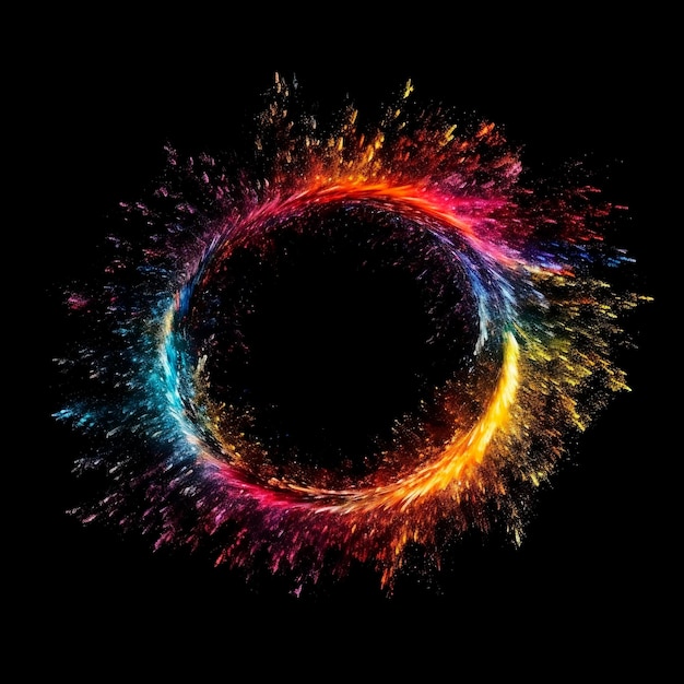 Foto erstaunlicher mehrfarbiger partikel-weltraum-halo, der in der leere schwebt