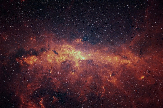 Erstaunlicher roter Weltraum mit Sternen, Galaxien, Nebel und Explosion. Kosmos Tapete