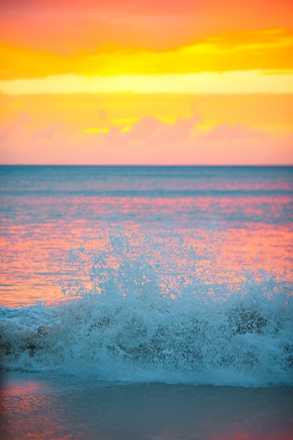 Erstaunlicher schöner Sonnenuntergang auf einem exotischen karibischen Strand