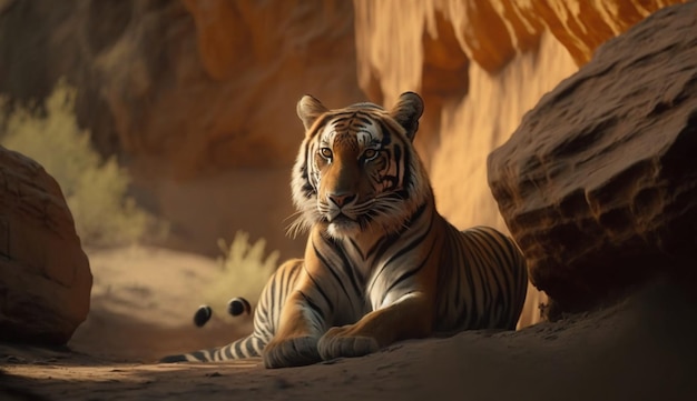 Erstaunlicher Tiger im natürlichen Lebensraum Tigerpose während der generativen KI