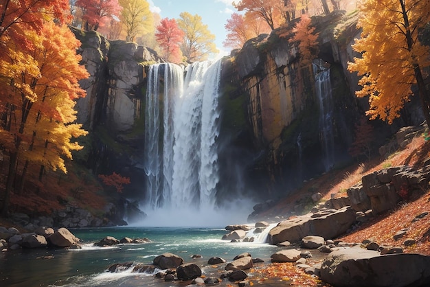 Erstaunlicher Wasserfall im bunten Herbstwald