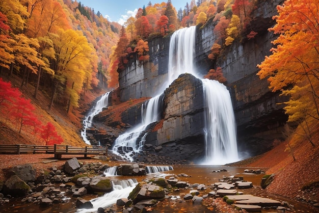 Erstaunlicher Wasserfall im bunten Herbstwald