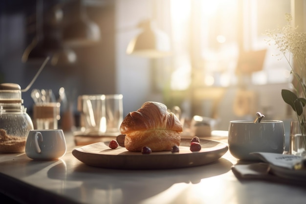 Erstaunliches Foto von wunderschönen Bäckereien und Kuchen im Café-Hintergrund im nordischen Stil