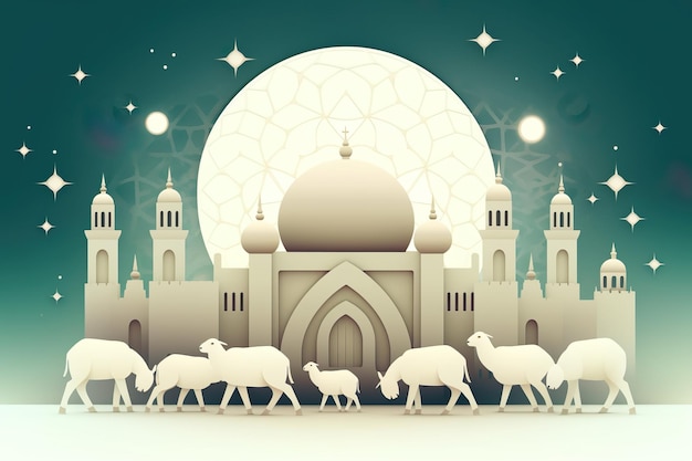 Erstaunliches Konzept von Eid, das die erstaunliche Moschee, die erstaunliche Tierliebe, die Freude von Kindern und Älteren darstellt