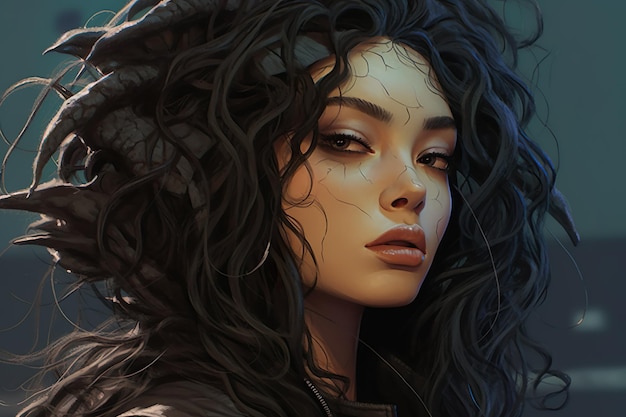 Erstaunliches Porträt einer schwarzen Frau mit wunderschönen Haaren. Ai generierte Illustration schwarzer Schönheit