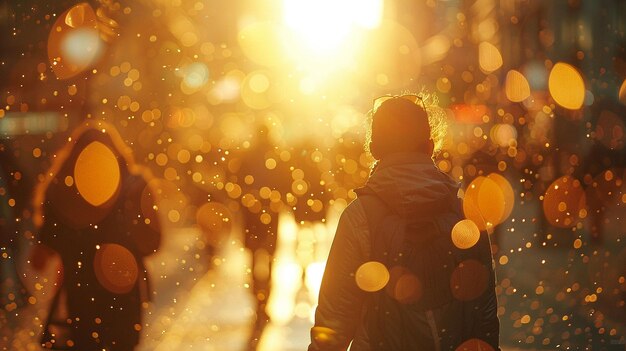 Erste Klon-Identitätskrise Medien-Freude unter hellen Lichtern Sonnenfotografie Goldene Stunde Tiefe des Felds Bokeh-Effekt