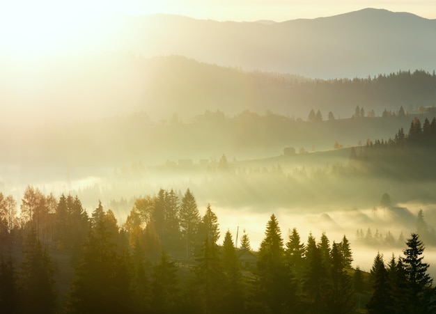 Erste Sonnenstrahlen des Sonnenaufgangs in den Karpaten