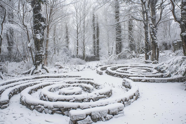 Erstellen Sie ein Gedicht, das das Labyrinth in winterlichen Tönen generiert.