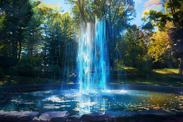 Erstellen Sie ein Kunstwerk eines holographischen Wasserfalls flowi generative ai