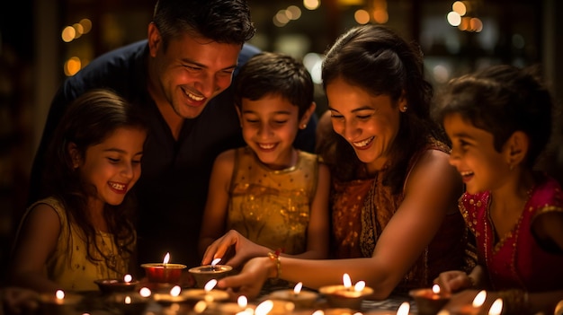 Erstellen Sie ein lebendiges und festliches KI-Bild mit Diwali-Thema, das die fröhliche Feier der Lichter zeigt. c