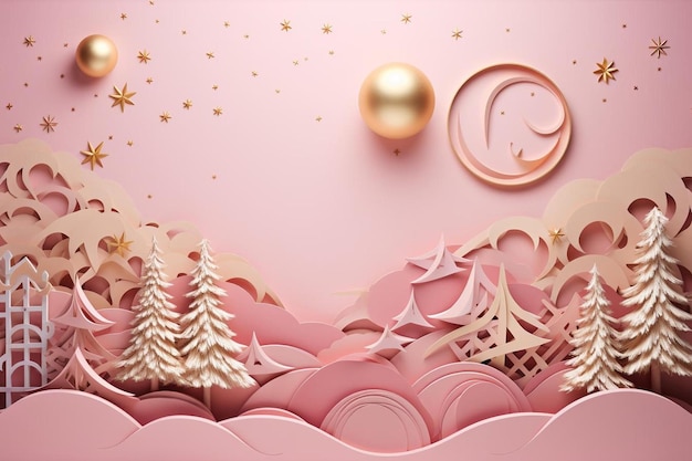 erstellen Sie ein pastellrosa und goldfarbenes Weihnachtsinspirationspapierhintergrund-Design wie dieses