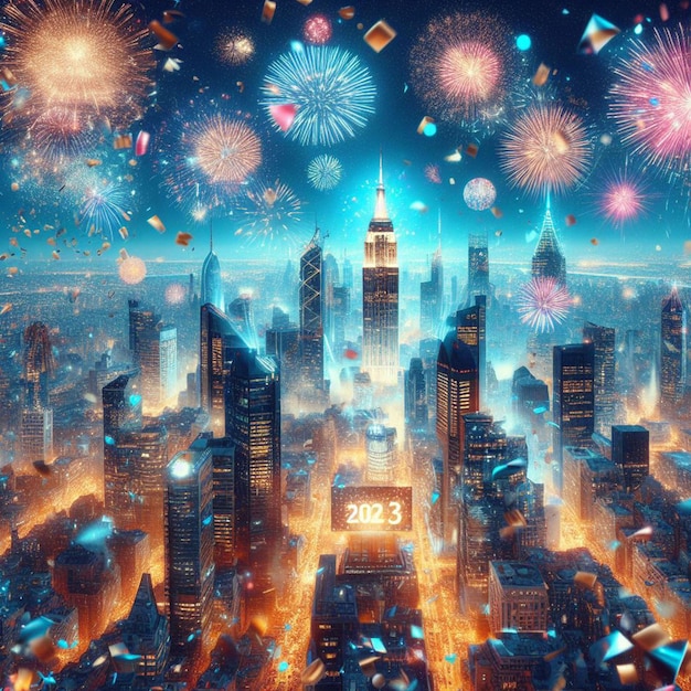 Erstellen Sie eine blendende Konfetti-Explosion vor dem Hintergrund des Mitternachtshimmels, um das neue Jahr stilvoll zu begrüßen
