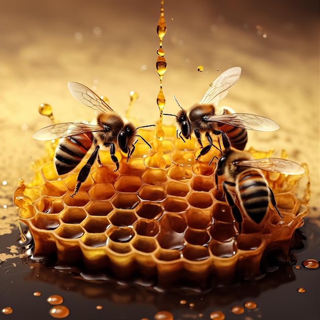 Erstellen Sie eine Illustration von Bienen und einem Bienenstock mit Honig