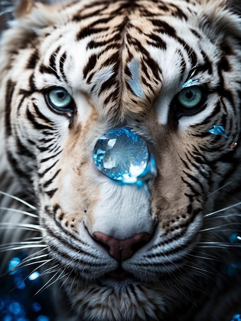 Erstellen Sie eine unglaublich detaillierte Makrofotografie eines weißen Tigers Auges, die das einzigartige und
