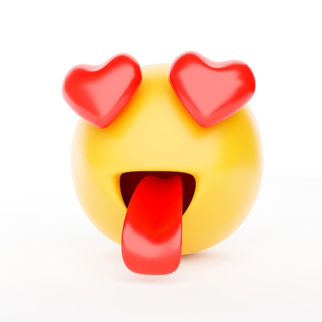 Erster Eindruck Liebe Emotion Symbol Charakter Gesicht auf weißem Hintergrund Stimmungs- und Emoticon-Konzept 3D-Illustrations-Rendering