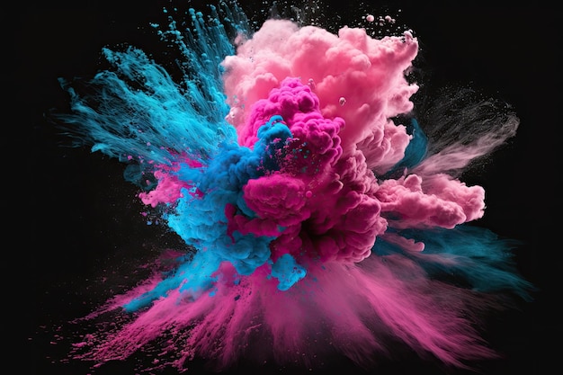 Erupção de pó rosa e azul Explosão de pó colorido capturada em movimento Generative AI