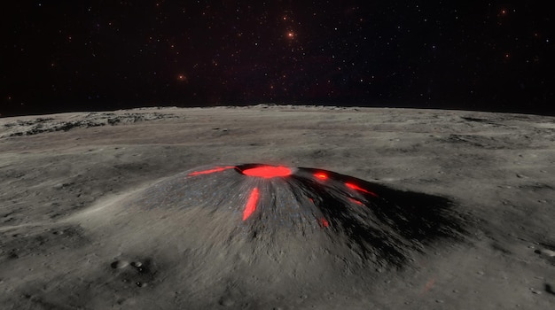 Foto erupção de um vulcão em um planeta espacial, a formação de uma atmosfera no planeta. atividade vulcânica do planeta