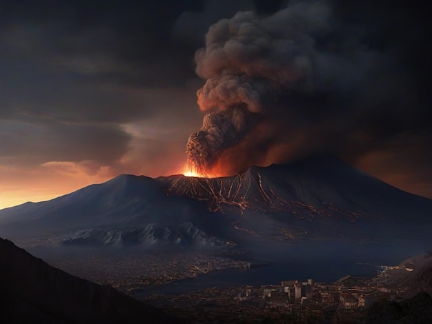 Erupção do Monte Vesúvio Fonte escura