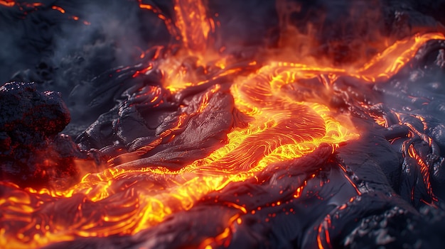 Erupção do vulcão de fluxo de lava