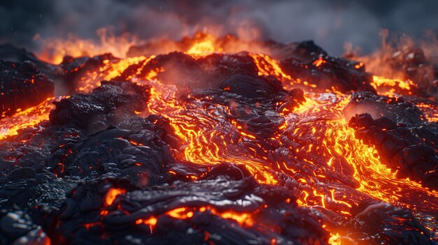 Erupção do vulcão de fluxo de lava