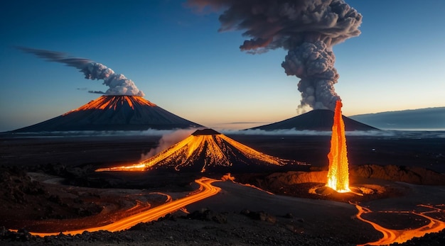 erupção do vulcão de uma montanha