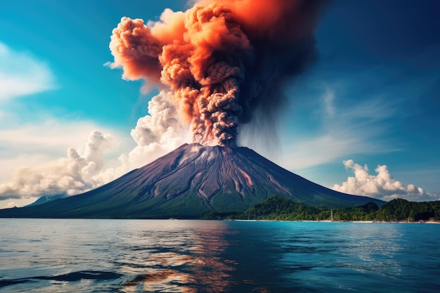 Foto erupção do vulcão krakatoa