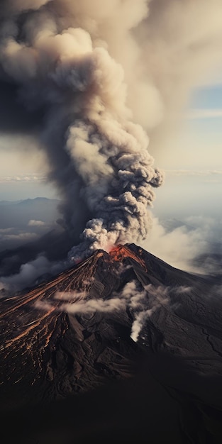 Foto erupção vulcânica fotorrealista nas montanhas uma obra de arte vencedora de um concurso