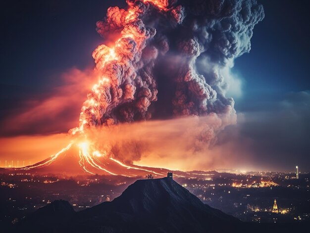 Erupção vulcânica na Islândia Grindavik cidade imaginação de erupção vulcânica na cidade