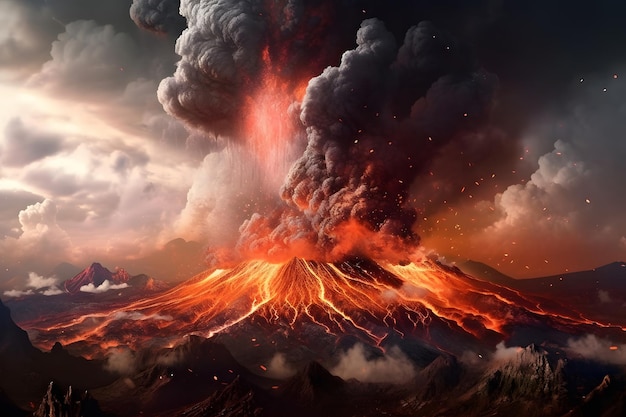 erupción genérica de volcán durante el día Red neuronal generada en mayo de 2023 No se basa en ninguna escena o patrón real