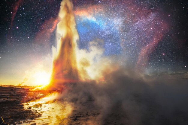 Foto erupción del geyser strokkur en islandia colores fantásticos