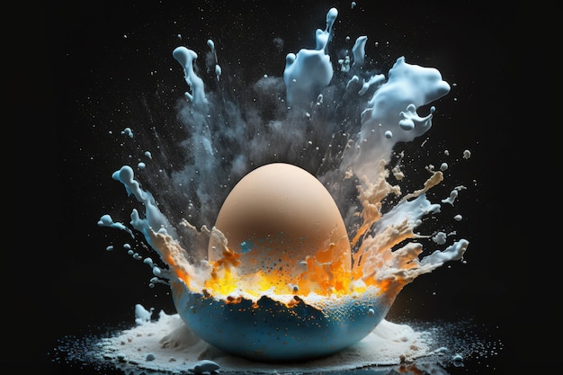Erupción de un huevo con fondo oscuro IA generativa