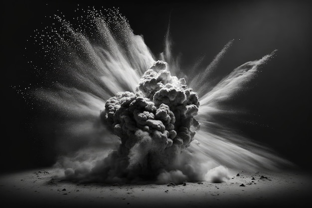 Foto erupción de polvo blanco en cámara lenta sobre un fondo oscuro