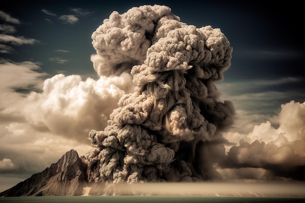 Foto erupción volcánica con emisiones de ceniza concepto de peligro para la naturaleza amenaza para la salud