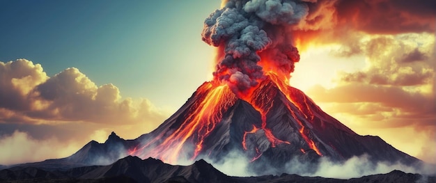 Erupción volcánica con una enorme nube de ceniza